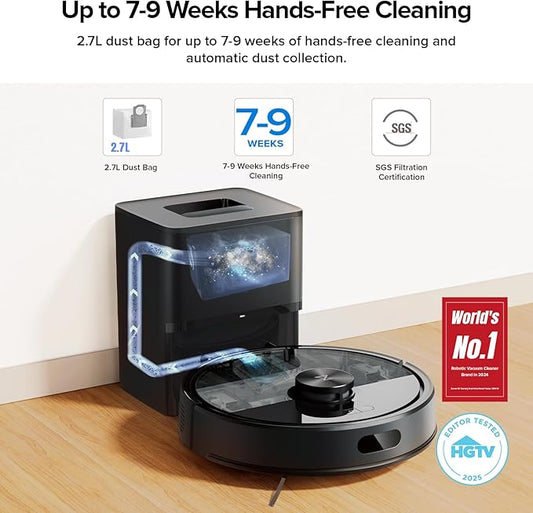 roborock Q7 M5+ Robot Vacuum and Mop, Upgraded from Q5 Max+, Up to 7-9 Weeks Self-Empty, 10000Pa Suction, Dual Anti-Tangle System for Pet Hair & Carpet, PreciSense LiDAR Navigation, App Control, Black