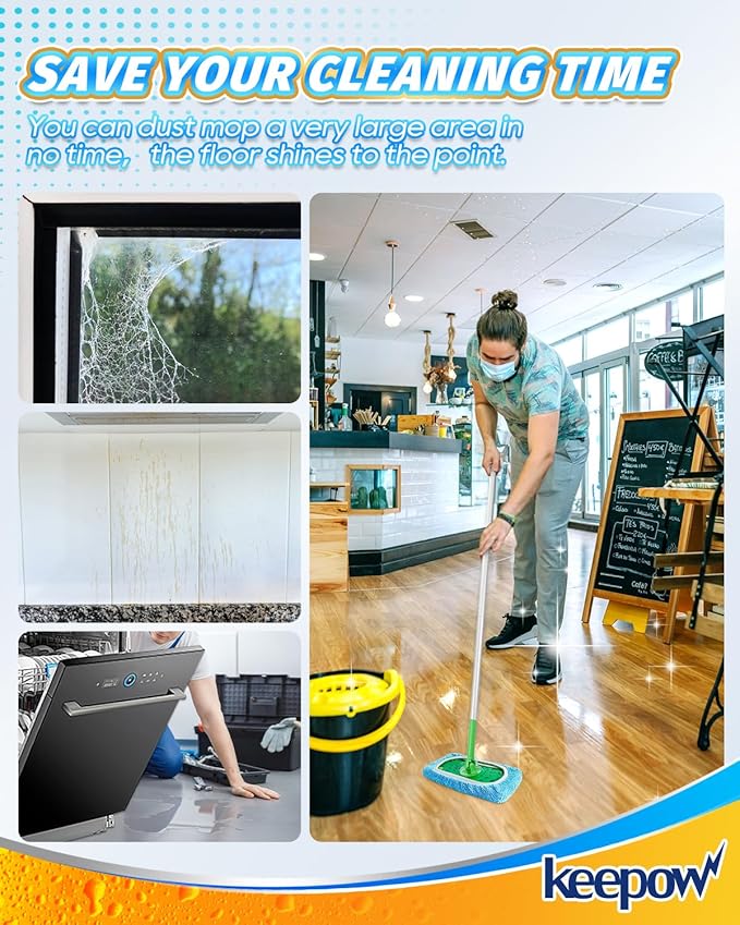 KEEPOW Reusable Dry Sweeping Cloths Microfiber Wet Pads Refill Compatible with Swiffer Sweeper Mop, Machine Washable Sweeping Mop Pads for Use on All Floors - Stone, Hardwood, Laminate & Tile (6 Blue)