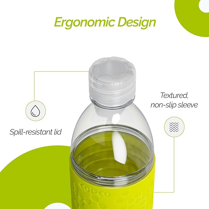 Copco Hydra Water Bottle with Spill-Resistant Lid, 16.9 oz - Reusable Tritan Non-Slip Sleeve, Twist-Open Body - BPA-Free, Leak-Proof, Durable & Portable for Gym, Office, School (Lime Green)