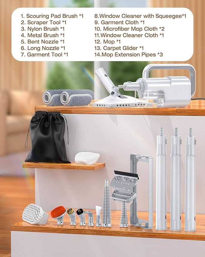 LABIGO 10-in-1 Steam Mop with Detachable Handheld Steamer, 350ml Tank, 10s Heat-Up, 248°F Steam Cleaner, 3-Level Control and Swivel Head for Floors, Carpets, Tiles, BBQ grill and Multi-Surface