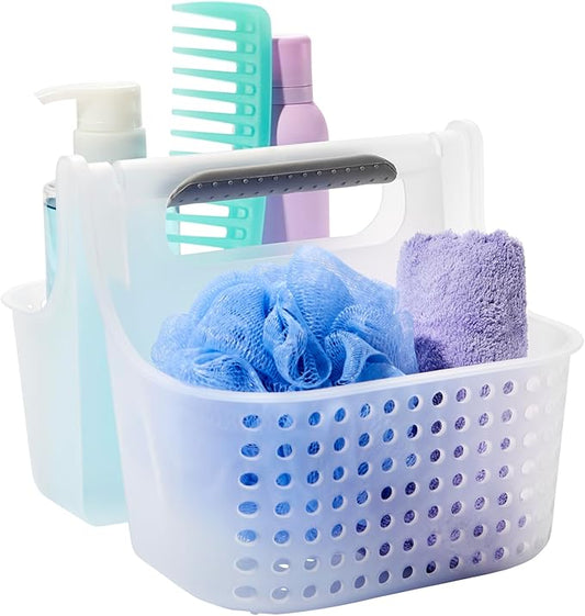 madesmart Portable Shower Caddy, Hold Soap, Shampoo, Hair Supplies and Beauty Products, Cleaning Supplies Organizer for Home, Dorm, Plastic Shower Tote, Soft Handle, Frost