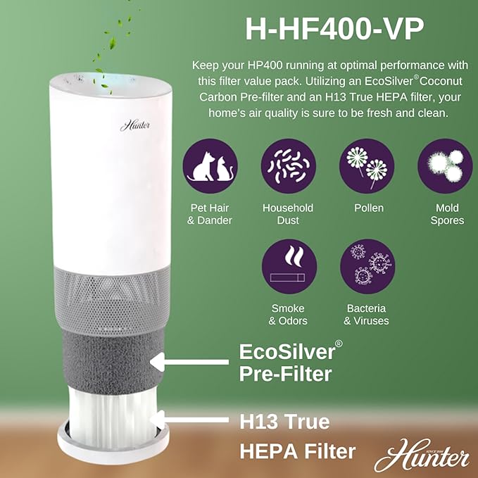 Hunter H-HF400-VP Replacement Filter Value Pack with HEPA Filter and EcoSilver Pre-Filter for HP400 Air Purifier Series