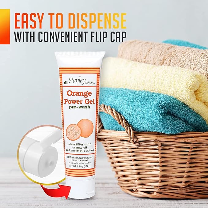 Stanley Home Products Orange Power Gel Pre Wash - Laundry Stain Remover - Spot Treat Tough Stains Works Immediately Cleans and Deodorizes Fabrics Ideal for Blood Oil Grease and More (6 Pack)