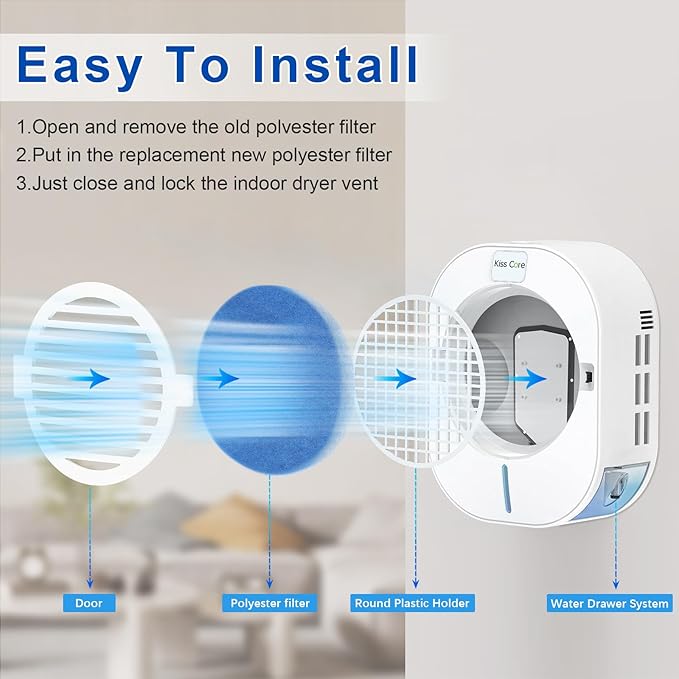 10 Pack Polyester Filter Replacement for Indoor Dryer Vent, Circular Replacement Filter Suitable for Kiss Core Indoor Dryer Vent, Dryer Lint Filter, Polyester Dryer Filter Replacement