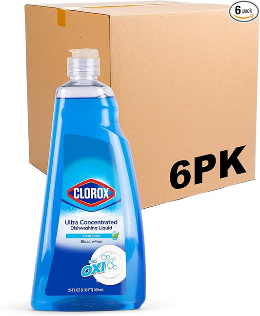 CLOROX Liquid Dish Soap | OXY Powered Dishwashing Liquid Cuts Through Tough Grease FAST | Quick Rinsing formula Washes Away Germs | A Powerful Clean You Can Trust, Fresh Scent, 6-Pack