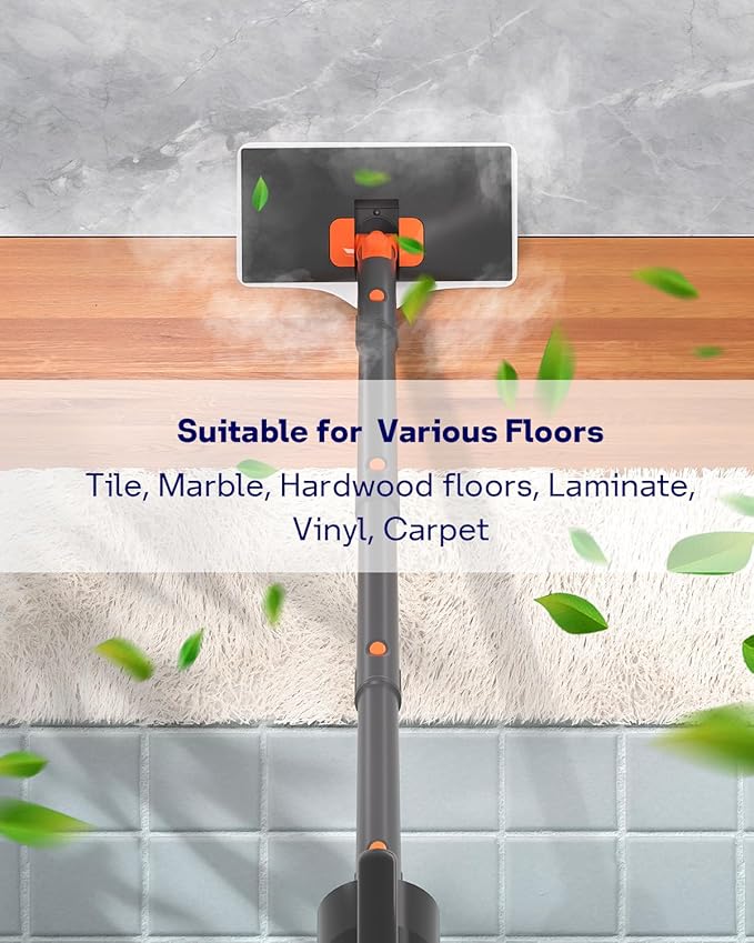 Steam Mop Cleaner with Detachable Handheld Steamer, 20 in 1 Wired Steam Cleaner with Multiple Accessories, Detachable Water Tank, Microfiber Pads for Floor Tiles Carpet and Grout Cleaning (Grey)