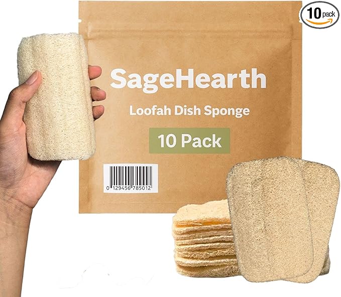 Natural Loofah Dish Sponge 10 Pack – Eco Friendly Biodegradable Kitchen Scrubber for Dishes, Pots & Pans