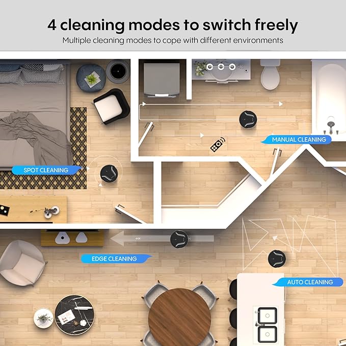 Bagotte Robot Vacuum and Mop, 5000Pa Suction, Easy Custom Smart Vacuum Robot, UItra Slim & Low Noise, Self-Charg, Remote/App/WiFi, Ideal for Hard Floor, Carpet, Pet Hair