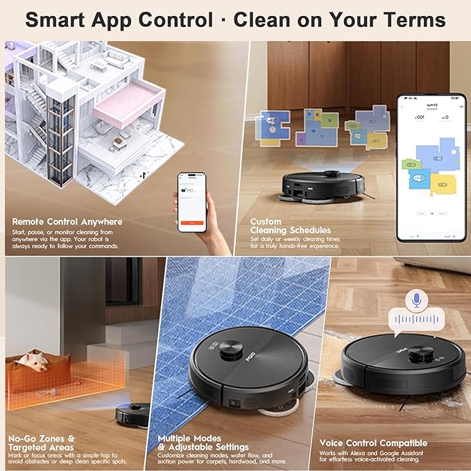 Self-Emptying Robot Vacuum Cleaner, Robot Vacuum and Mop,FlexiArm Edge Mopping,5000Pa Suction, Dual Zero-Tangle System, Smart Obstacle Avoidance, 20mm Mop Lifting, Auto Mop Washing&Drying