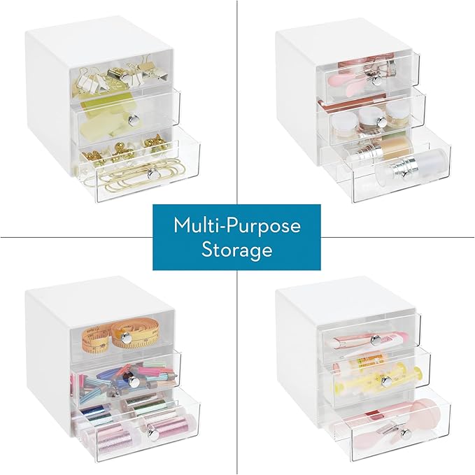 iDesign Divided 3-Drawer Stackable Organizer for Glasses, Sunglasses, and Readers - White/Clear