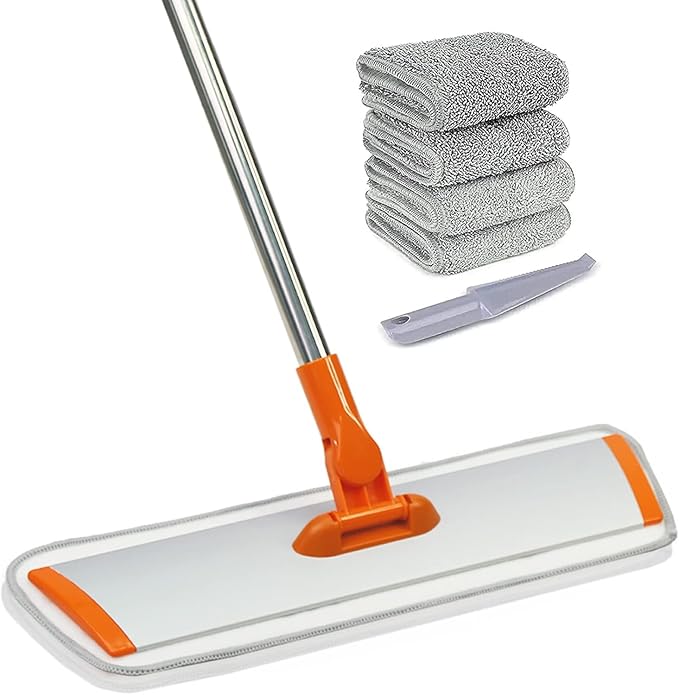 Dust Mop for Floor Cleaning with 3 Washable Pads and 55” Long Stainless Steel Handle,Microfiber Mop for Hardwood Floors, Tile, Marble Floors (Microfiber mop)