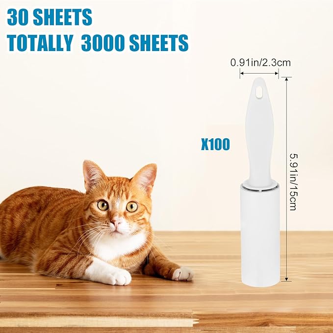 Hushee 100 Pack Mini Lint Rollers 3000 Sheets Travel Size Lint Roller Small Portable Remover for Couch Furniture Clothes Cat Hair Removal 5.9 x 1.1 Inches (White)