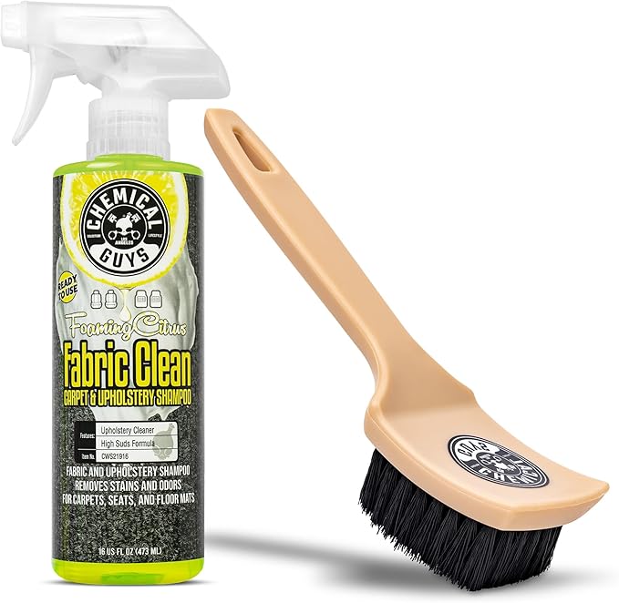 Chemical Guys Sprayable Citrus Fabric Clean Carpet & Upholstery Cleaner (Car Carpets, Seats & Floor Mats), 16 fl oz, Citrus Scent + Induro 7 Heavy Duty Nifty Interior Brush - HOL463