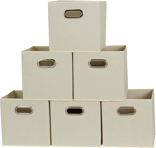 Household Essentials 82-1 Foldable Fabric Storage Bins |Set of 6 Cubby Cubes with Handles | Natural (Pack of 6)