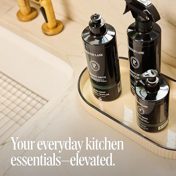 Preston Lane Luxury Kitchen Set – Hand Wash, Dish Soap & All-Purpose Cleaner | Plant-Powered Cleaning Essentials Bundle with Fine Italian Fragrance, Highrise Scent