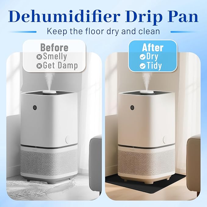 Dehumidifier Drip Mat- 23.6'' x 19.7'' x 0.78'' Silicone Humidifier Drip Mat, With Raised Edge, Non-Slip,Spill-Proof,Dehumidifier Drip Pan,Prevent Water Leakage and Protect Floor & Carpet-Black