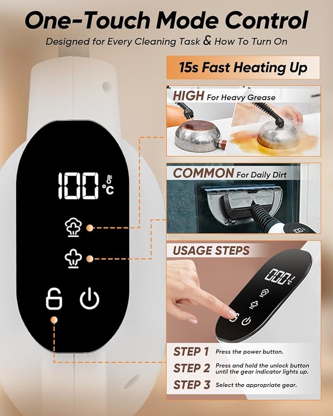 Saker EverSteam Instant-Heat Steam Cleaner for Home,15s Heat-up Handheld Steam Cleaner with Mop Attachment, Lightweight Portable Continuous Refill Steamer for Deep Cleaning of Floor, Car and Kitchen