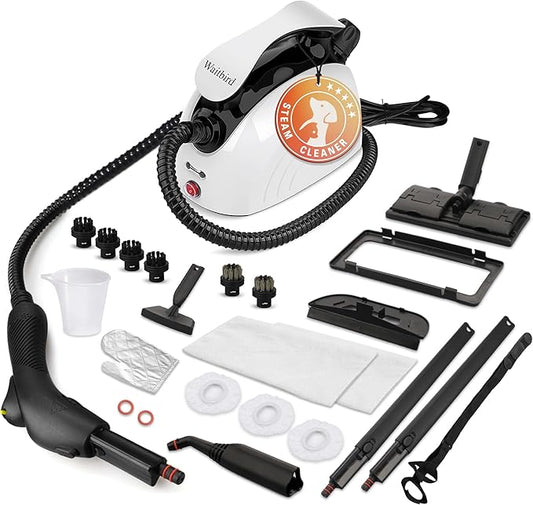 Steam cleaner, complete with 21 accessories, 248 °F high temperature, 1.1 l water tank, suitable for cleaning ovens, carpets, sofas, upholstery, toys and smooth floors.