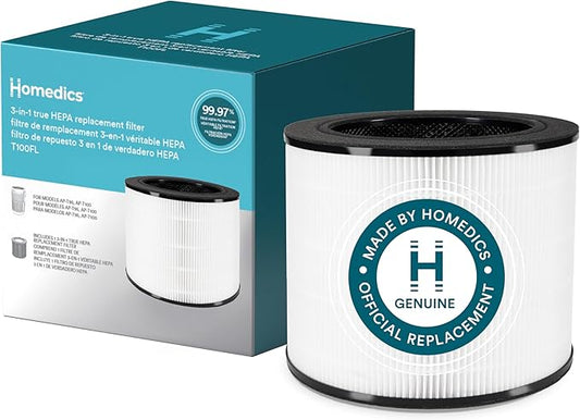 Homedics 3-in-1 True HEPA Replacement Filter, Air Purifier Filter, Activated Carbon Filter, Dust Remover, Air Cleaner, Remove Household Odors, Remove Pet Odors