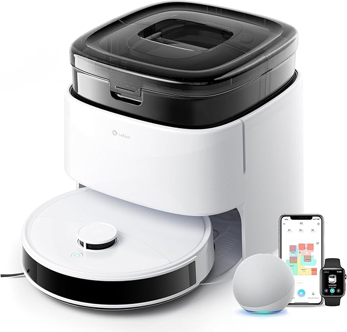 Lefant M3 Robot Vacuum, Auto Mop Washing, 12000Pa Suction, Self-Emptying & Refilling, 9mm Mop Lifting, 200RPM Spinning Mops, Smart Obstacle Avoidance, White