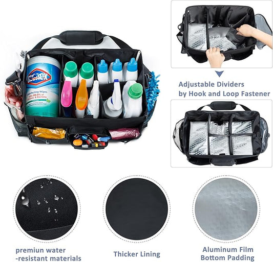 Large Cleaning Supplies Organizer-Cleaning Caddy Organizer With Handles & Shoulder Strap-Cleaning Bags for Cleaning Suppliers-Housekeepers Wearable Cleaning Tote Upgraded