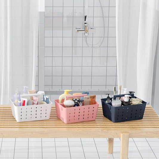 Lifewit Shower Caddy Portable, Plastic Bathroom Organizer with Handle and Holes, Hard Cleaning Basket for Toiletry Storage, College Dorm Essentials, Pink, 1 Pack
