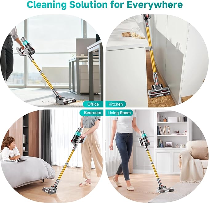 Cordless Vacuum Cleaner, 550W/45KPA Powerful Suction Cordless Stick Vacuum Cleaners for Home, Anti-Tangle Brush, Lightweight, 6-in-1 Rechargeable Vacuum for Pet Hair/Carpet/Hard Floor(Green)
