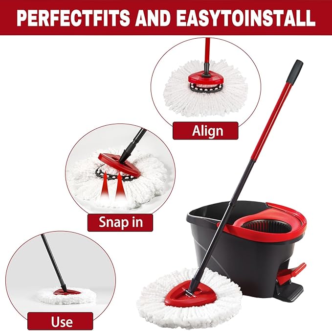12 Pack Spin Mop Replacement Heads, Mop Replace Head Easywring 1-Tank System, Mop Head Replacement for Hardwood Floor Cleaning, Machine Washable and Easy to Replace
