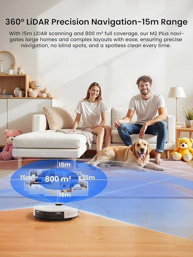 Lefant LiDAR Robot Vacuum and Mop,75-Day Self-Emptying,6000Pa Powerful Suction,Customized Cleaning,Home Mapping, 140 Min Runtime, Roller Brush for Carpet,2.4G/5G WiFi/Alexa/APP/iWatch,M2 Plus