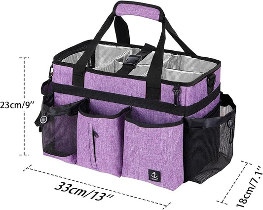 Large Cleaning Caddy Bag Built-in Sturdy Support Board, Cleaning Organizer with Detachable Divider, Cleaning Supply Tote with Adjustable Shoulder Strap&Waist Belt for Cleaners & Housekeeper