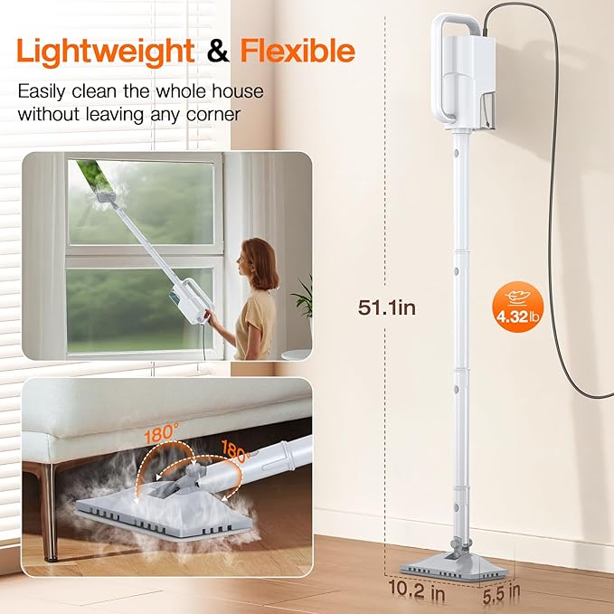 ScrubWiz 10-in-1 Steam Cleaner, Steam Mop & Handheld Steam Cleaner, 350ml Water Tank, 10s Fast Heating, 2 Steam Modes, Portable Steamer for Kitchen, Floor, Tiles, Home, BBQ Grill, Ergonomic Handle