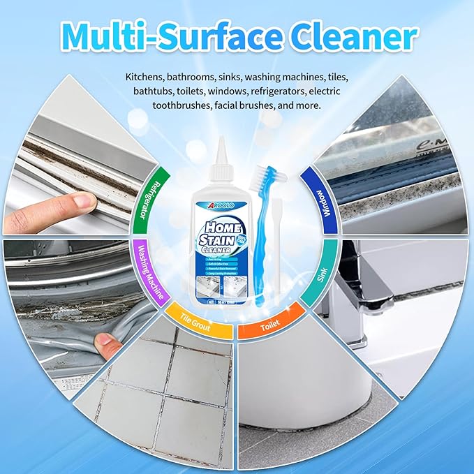 Home Stain Remover Gel, Heavy Duty Cleaner for Grout, Tiles, Kitchen Sinks, Showers, Washing Machines, Refrigerators, Bathtubs, Walls, Household Cleaning Solution, 5 Fl Oz
