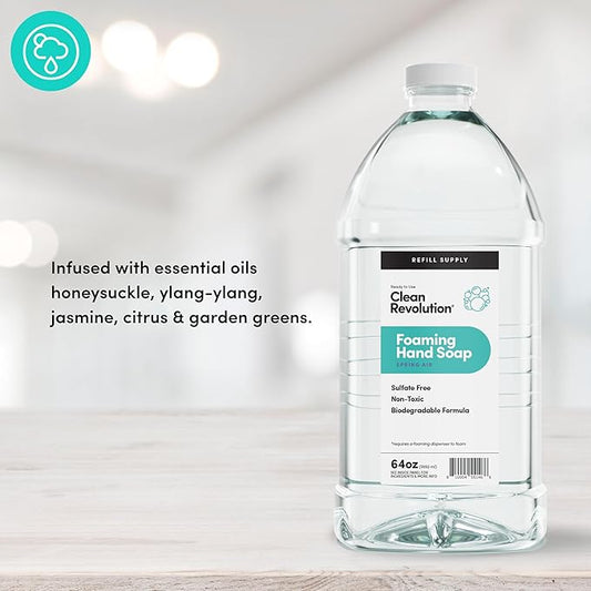 Clean Revolution Foaming Hand Soap Refill Supply Container, Ready to Use Formula, Spring Air Fragrance, 64 Fl Oz (Pack of 1)