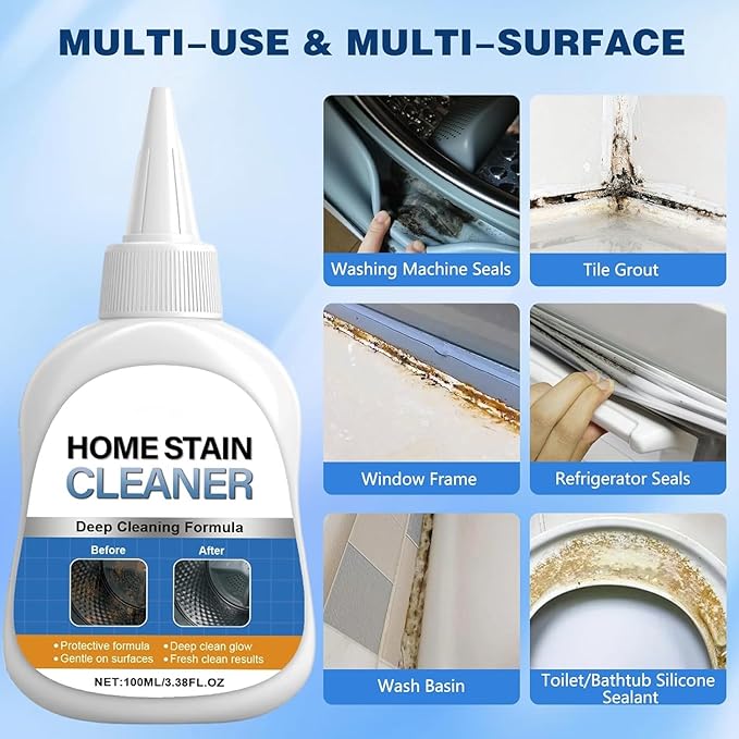 Home Stain Cleaner Gel 7oz, Deep Cleaning Gel with Brush for Tile Grout, Washing Machine Seals, Fridge Rubber, Wall & Shower Stains, Household Cleaning Solution for Bathroom (2)