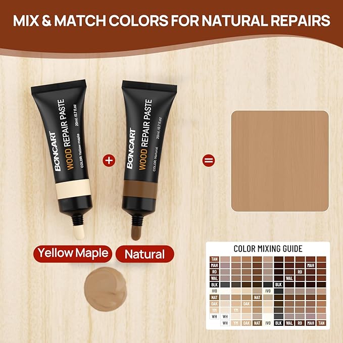 Wood Furniture Repair Kit, Wood Touch up Fillers, Repair Scratches, Cracks, Paint Chips, and Nail Holes on Furniture, Floors, Doors, Cabinets, and Tables (5 Light Colors)