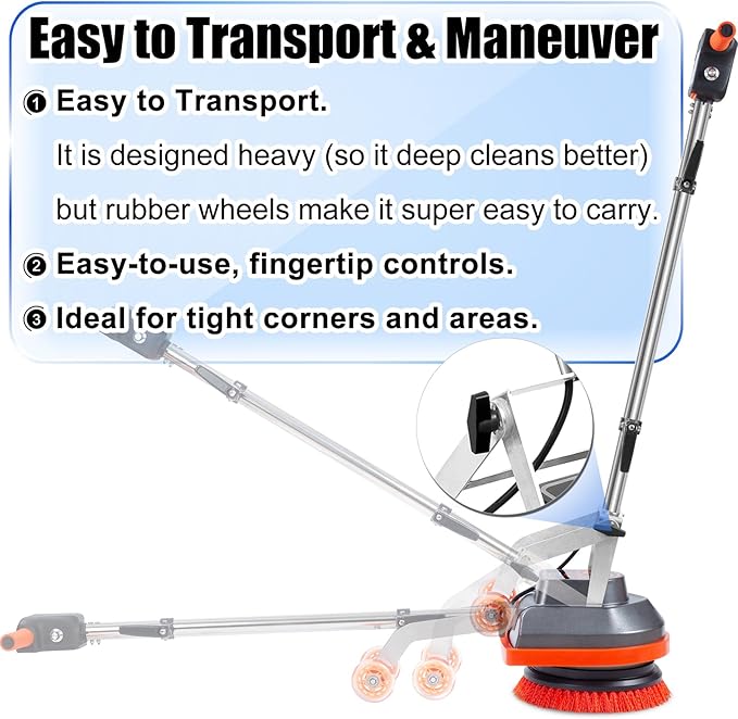 15" Floor Buffer Machine, Commercial Floor Scrubber Machine with Brushes and Pads, Heavy Duty Floor Cleaner and Polisher- Deep Clean and Polish Your Floors with Ease