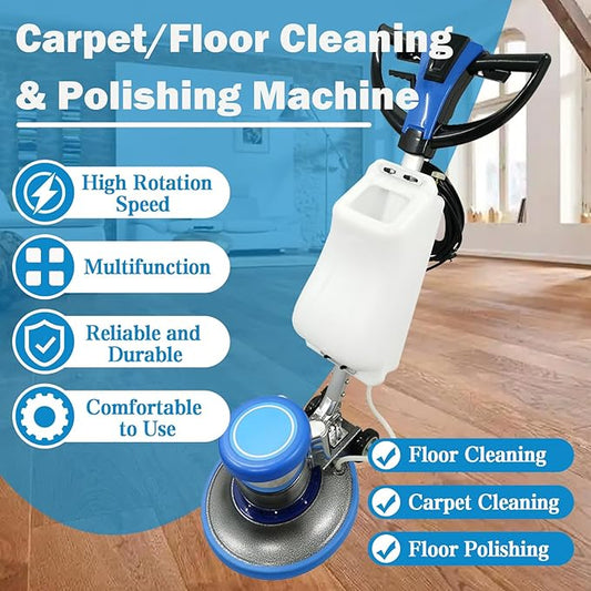 TECHTONGDA Floor Polisher Commercial Floor Buffer Scrubber Buffer Polisher Machine 17" Carpet Cleaning Machine Industrial Orbiter Floor Cleaning 175RPM with 3gal Tank and 3 Brush heads