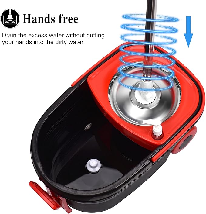 Mop Bucket Set, 360 Spin Stainless Steel Spin Mop Bucket System with 3 Mop Heads, for Floor Cleaning