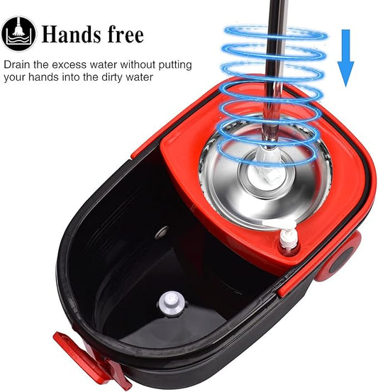 Mop Bucket Set, 360 Spin Stainless Steel Spin Mop Bucket System with 3 Mop Heads, for Floor Cleaning