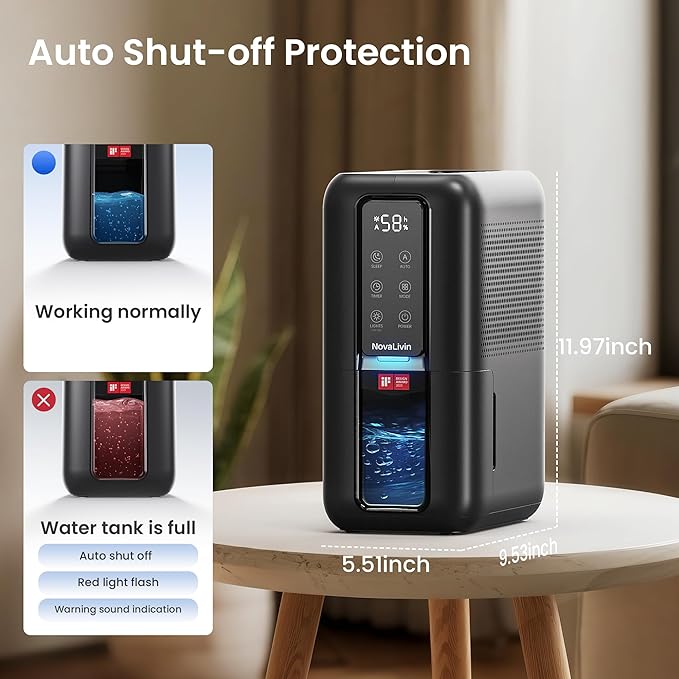 Dehumidifiers for Bathroom with Moisture Absorber Bag Reusable, 68 OZ Water Tank Portable Quiet Dehumidifier for Bedroom with Auto Shut Off, 7 Colors LED Light for Home, RV, Garage, apartment, Black