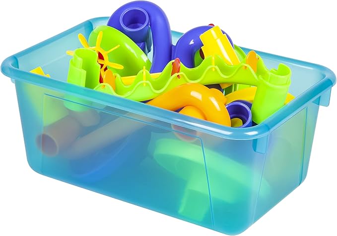 Storex Small Cubby Bins – Plastic Storage Containers for Classroom with Non-Snap Lid, 12.2 x 7.8 x 5.1 inches, Tint Teal, 5-Pack (62486U05C)