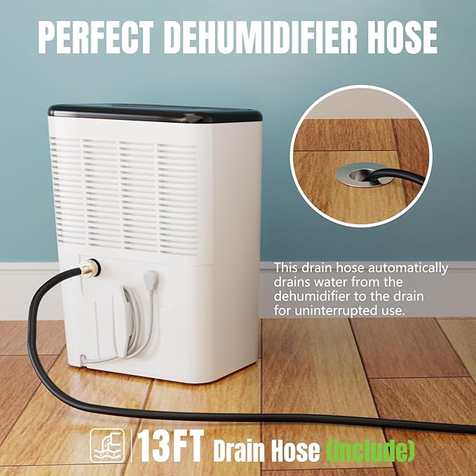 13FT Dehumidifier Drain Hose 3/4" FHT,Leakproof Dehumidifier Hose with Rustproof Durable Connector,Thickened drain hose for dehumidifier indoor,Perfectly Compatible with Most Brands of Dehumidifiers