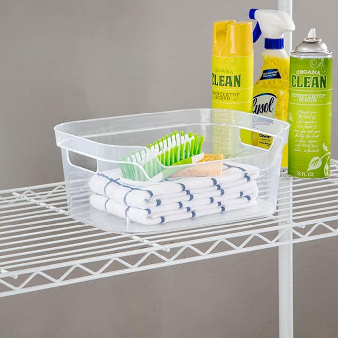 STERILITE 5.25 in. X 9.5 in. X 13 Clear Plastic Cube Storage BIN W/Carry Handles, 16