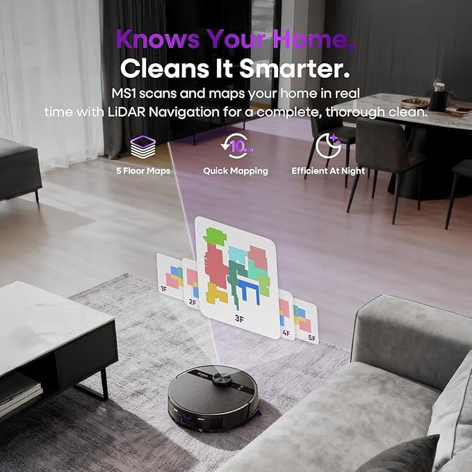 MONSGA Robot Vacuum and Mop Combo, 7000Pa Robotic Vacuum with Lidar Navigation, 180mins Runtime, Tangle-Free Robot Mop, 5 Editable Maps, APP/Remote/Voice Control, Ideal for Hard Floors and Carpets