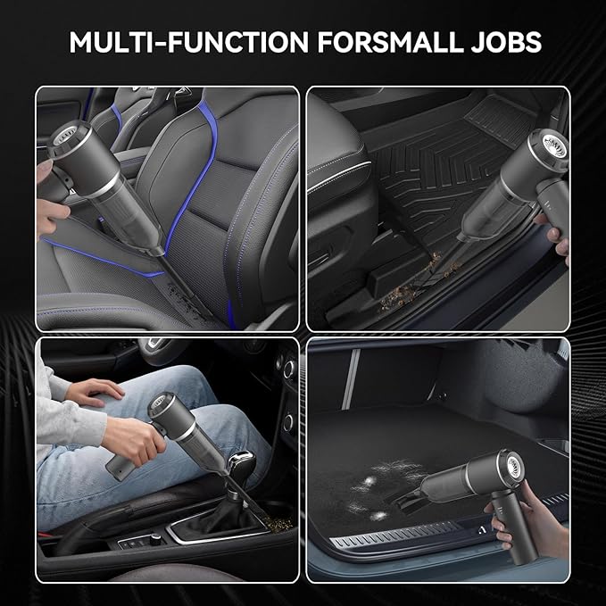 Car Vacuum Cordless, Mini Portable Vacuum Cordless for Car, 4-in-1 20000PA High Power Portable Rechargeable Vacuum Cleaner with Brushless Motor, Small Handheld Vacuum & Air Blower & Pump-Grey