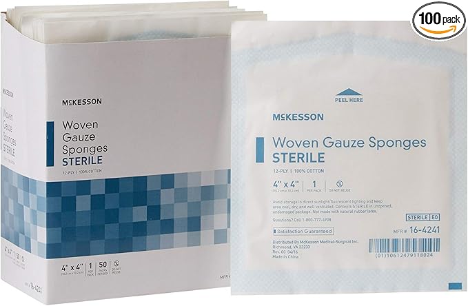 McKesson Woven Gauze Sponges, Sterile, 12-Ply, 100% Cotton, (4 X 4 Inch (1200 ct))