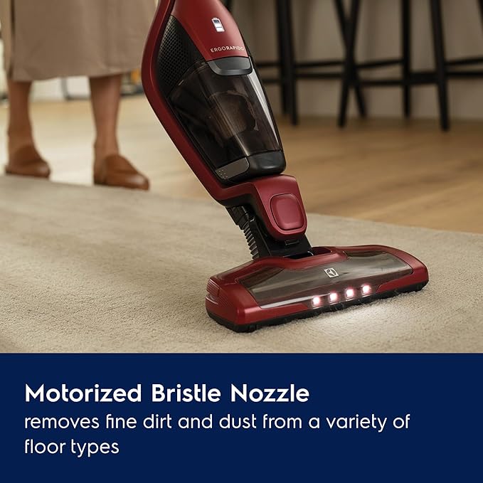 Electrolux Ergorapido Pet Cordless 2-in-1 Vacuum Cleaner with Motorized Pet Nozzle for Easy Pet Hair Removal, 48-Minute Run Time, 2 Power Modes, Chili Red