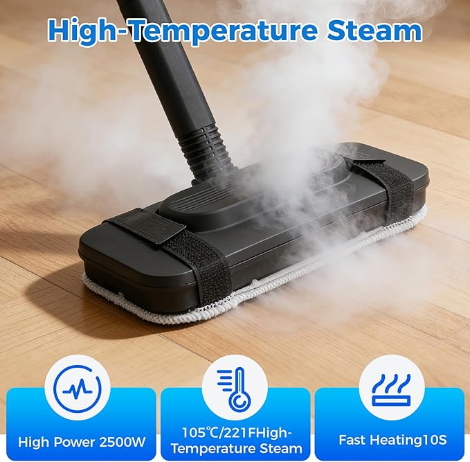 Powerful Steam Cleaner, 3-Level Adjustable Steam Cleaner for Home & Car, Multipurpose Canister Steam Cleaner, 15s Heat-Up & 1.6L Large Tank, Suitable for Cars, Floors, Kitchens and Bathrooms