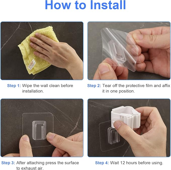8PCS Broom Holder Wall Mount, Self Adhesive No Drilling Anti-Slip Mop and Broom Holder Organizer Hanger Wall Mount, Broom Gripper and Mop Holder Wall Mounted for Home Garden Garage Storage