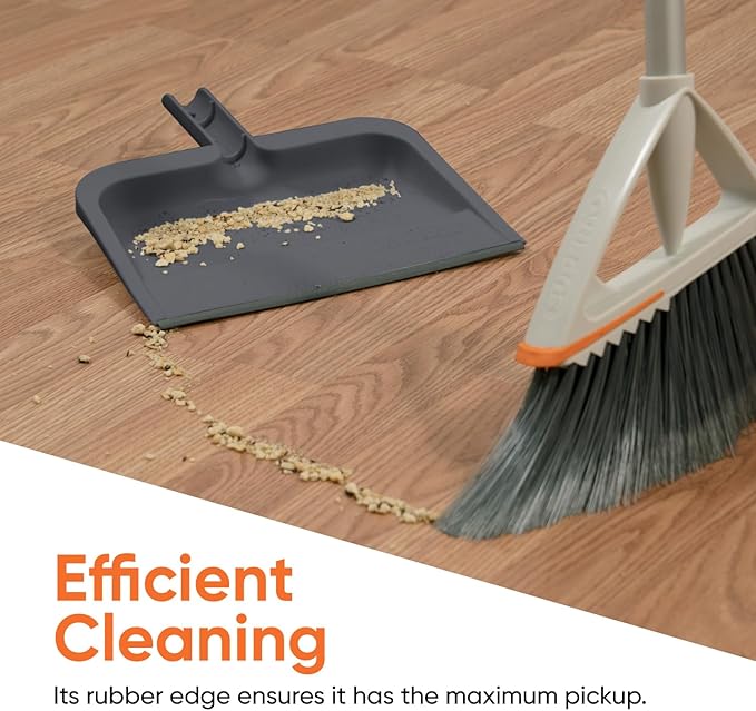 Superio Clip-On Dustpan with Rubber Lip - 10-inch Wide Durable Plastic Dust Pan with Comfort Grip Handle, 2-Pack (Grey)